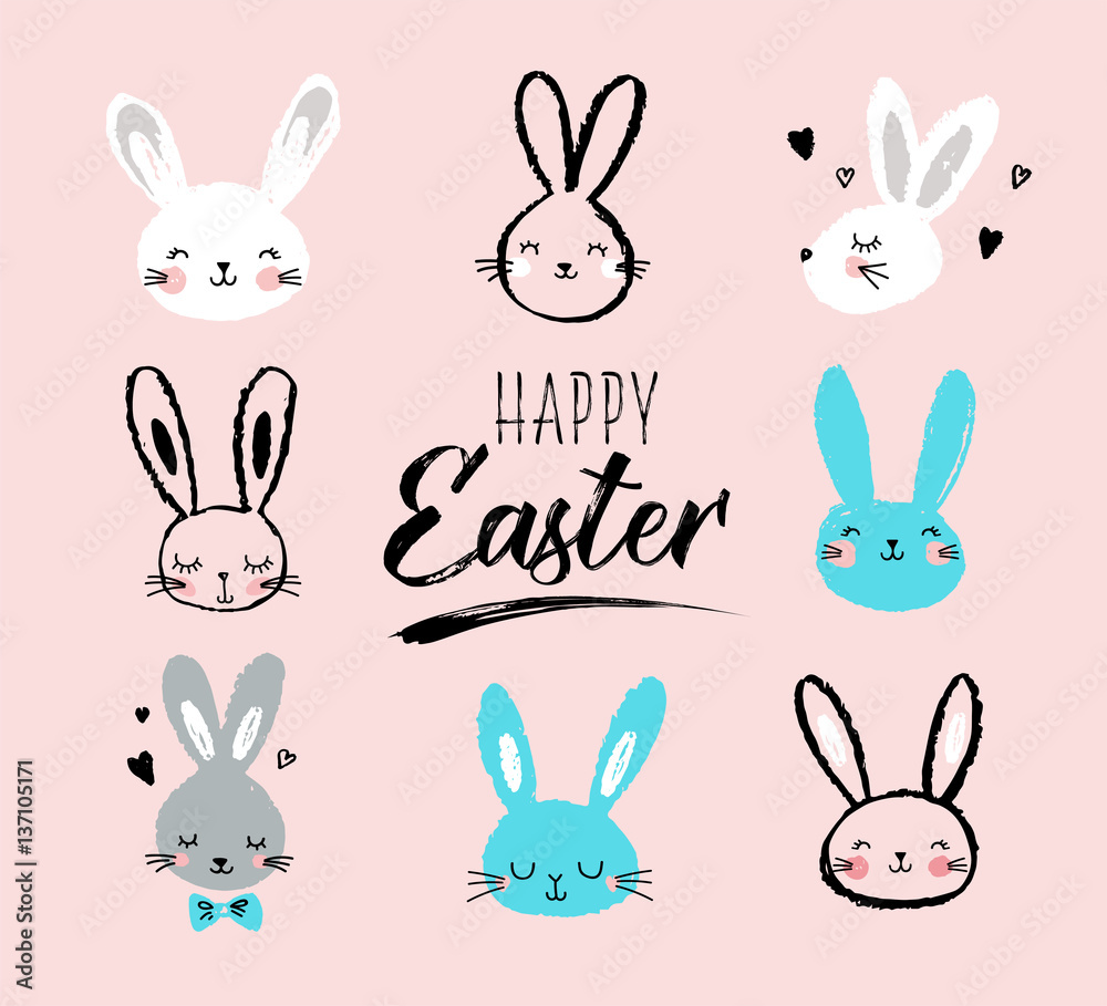 Bunny, rabbits, cute characters set, for Easter, kids and baby t-shirts and greeting cards Bunny, rabbits, cute characters set, for Easter, kids and baby t-shirts and greeting cards