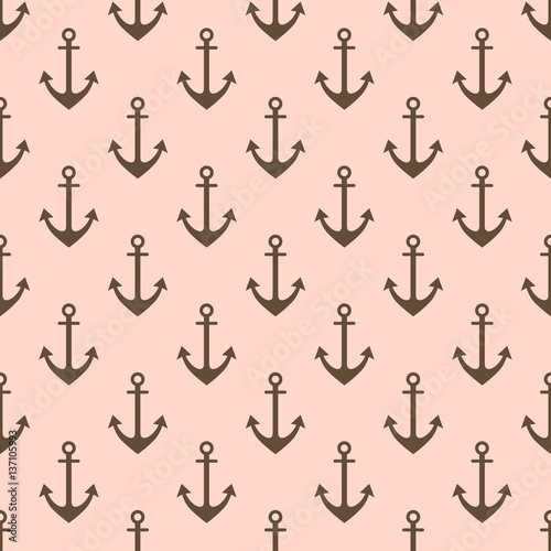 Vector seamless pattern with anchor, background, nautical theme. Graphic illustration. Template for wrapping, backgrounds, fabric, prints, decor, surface