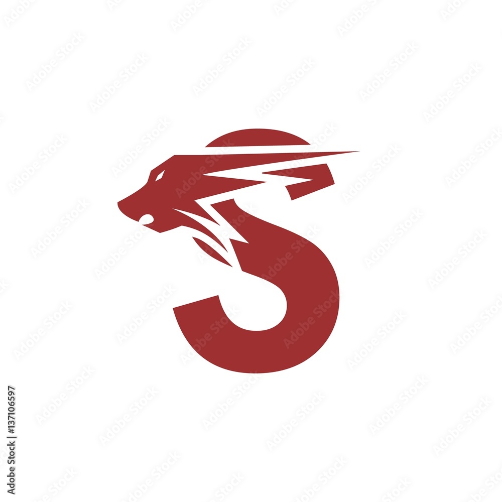 Red Initial S letter with Tiger or Wolf Logo Design Template. Vector Style  Typeface for Sport Logo, Game Logo, Application Icon, Company Identity,  Poster Stock Vector | Adobe Stock