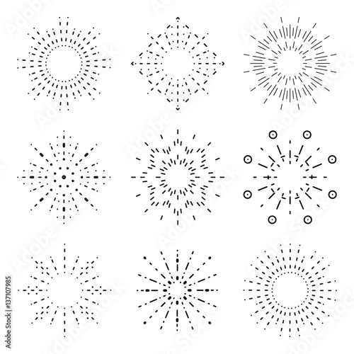 outline radiant sunburst icons set vector illustration