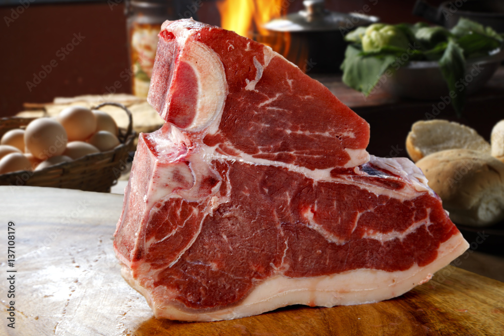 Raw steak t-bone