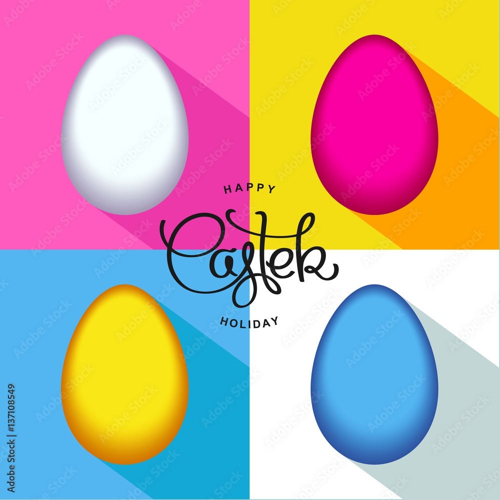 Happy Easter Holiday. Funny multicolored egg 80-90s style. Vector design elements. 
