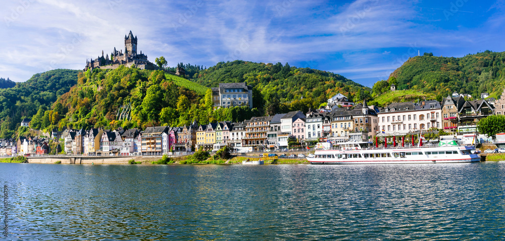 Landmarks of Germany - medieval Cochem town, famous for Rhine river cruises