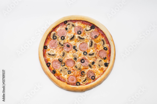 pizza, delicious, cheese, ham, ketchup, Italian, appetizing, for beer