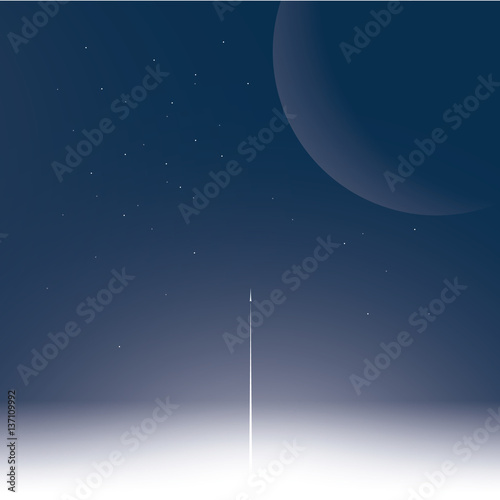 Spaceship or rocket launch into space. Symbol of adventure, courage, exploration or start-up.
