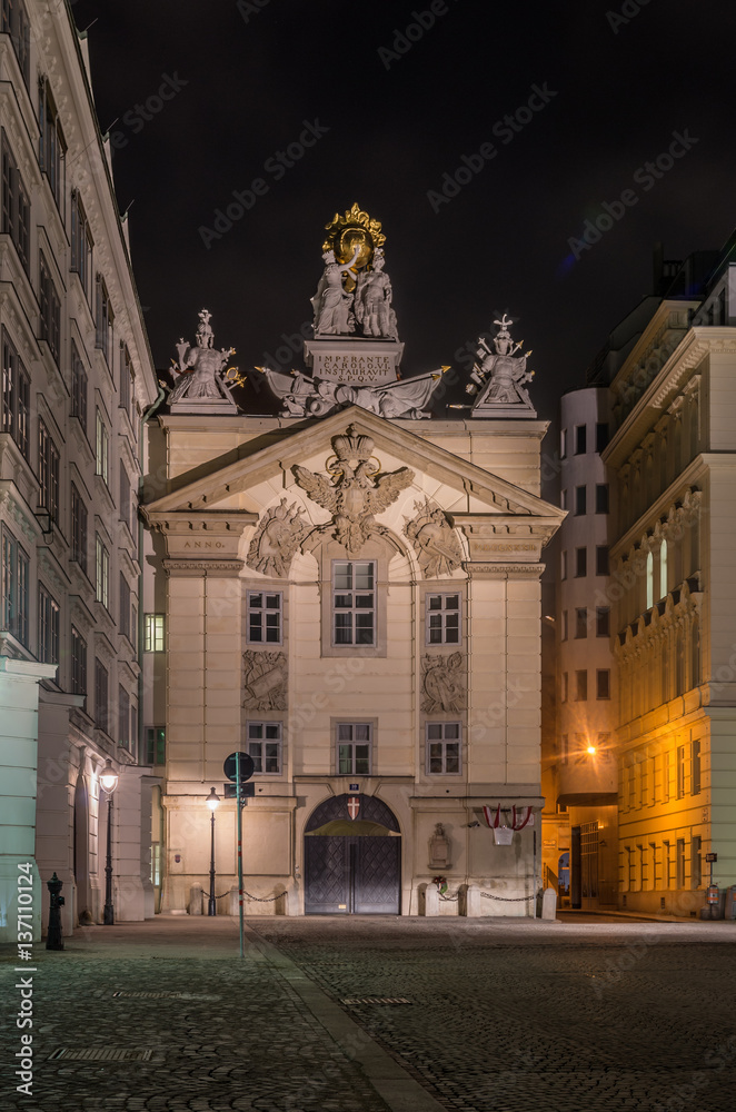 Burgerliches Zeughaus building in Vienna, Austria in the night
