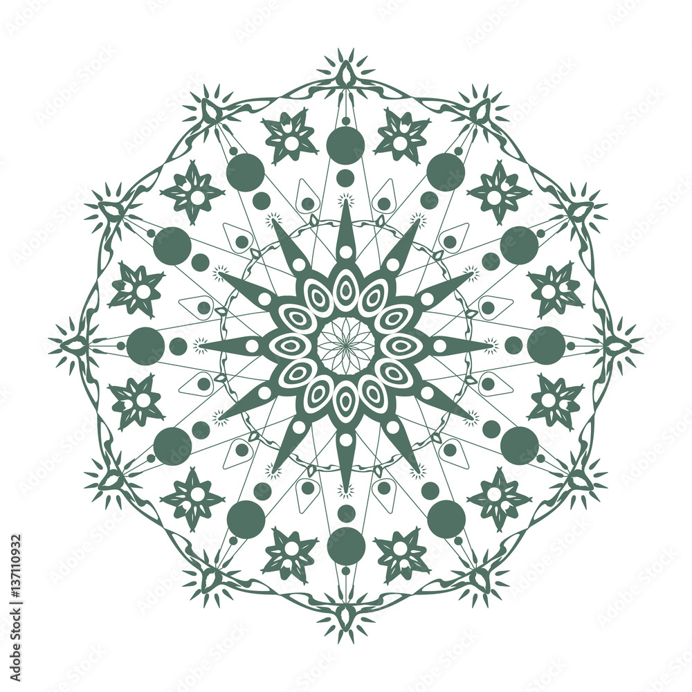 Round mandala. Green floral pattern, Arabic, Indian, Islamic. Ottoman ornament. Vector illustration for greeting cards, banners, invitations prints etc