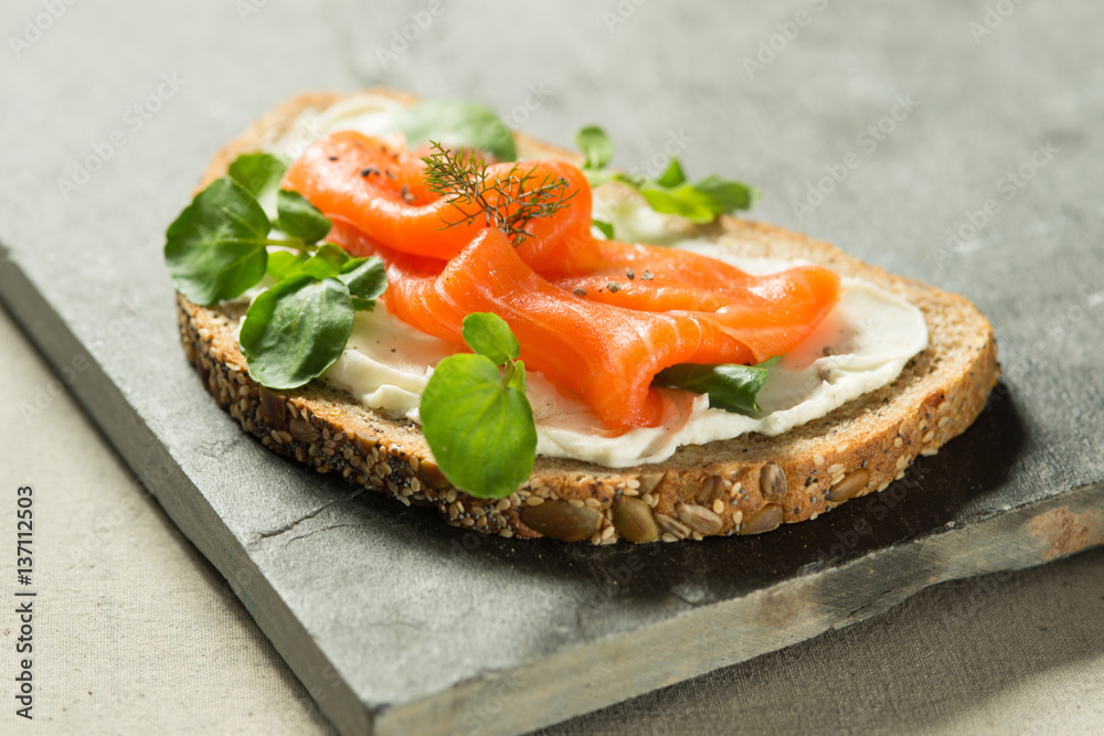 Trout Meat, Sour Cream, and Herbs on Bread