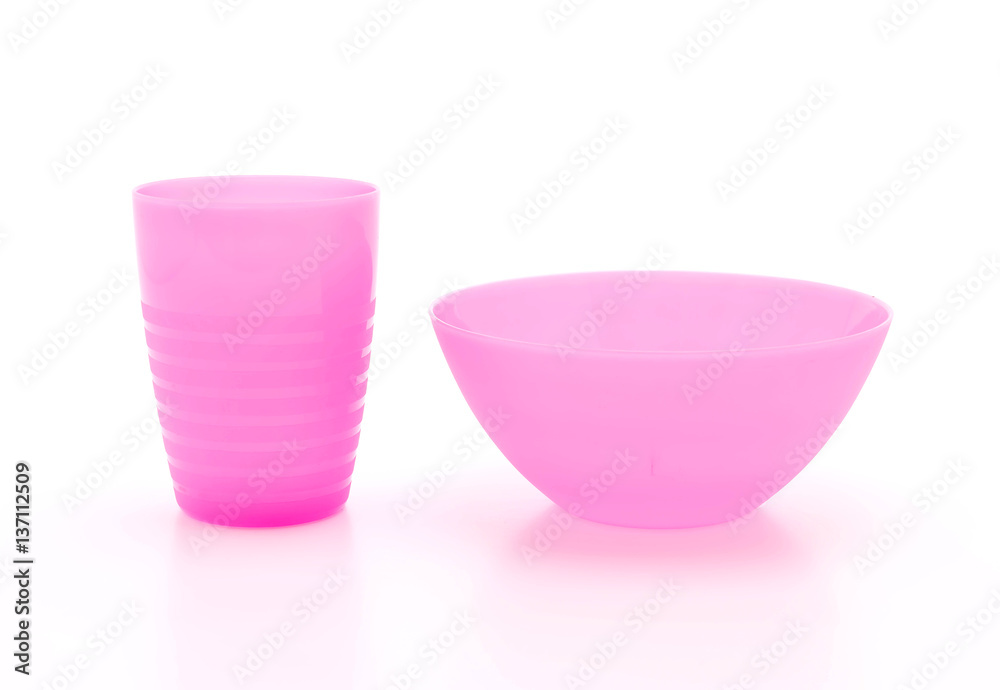 pink plastic bowl and glass pink plastic bowl and glass