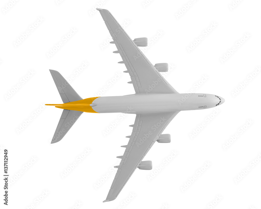 Airplane model with yellow color on tail isolated on white background Airplane model with yellow color on tail isolated on white background