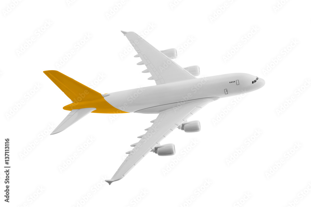 Airplane model with yellow color on tail isolated on white background Airplane model with yellow color on tail isolated on white background