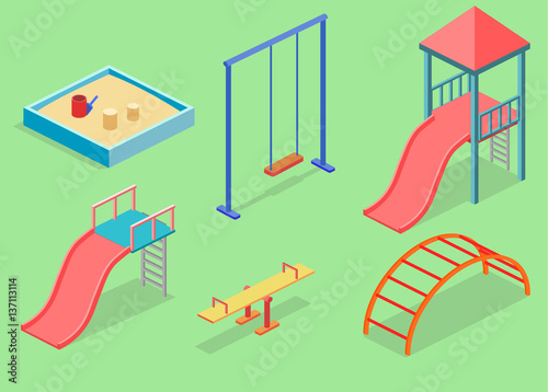 Isometric flat 3D concept web vector kids playground set.