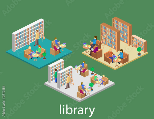 isometric interior of library