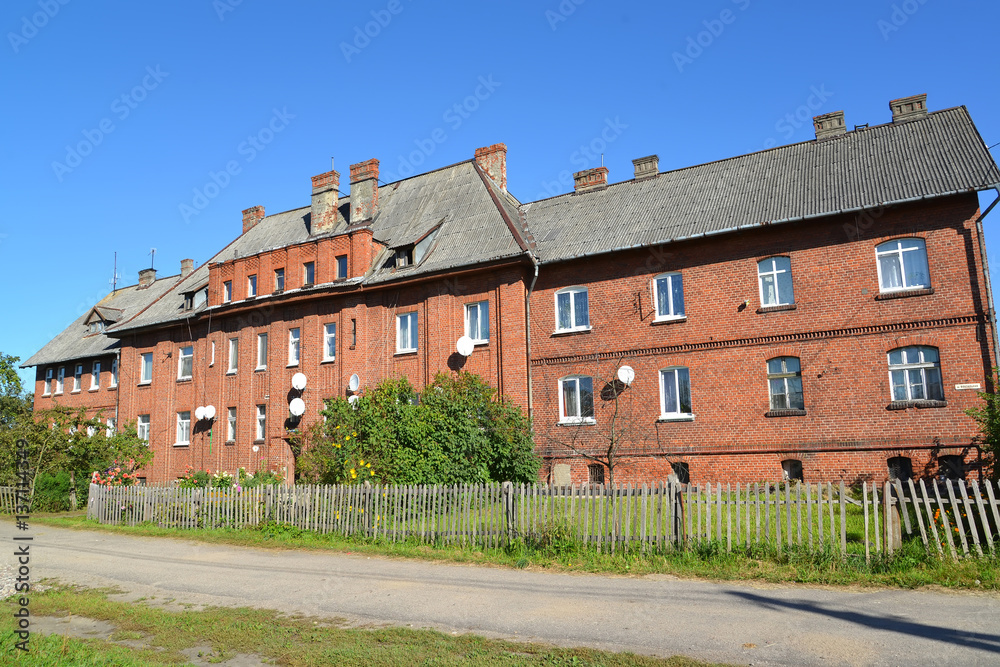 Old house of the German construction on Vokzalnaya Street in Znamensk, the Kaliningrad region
