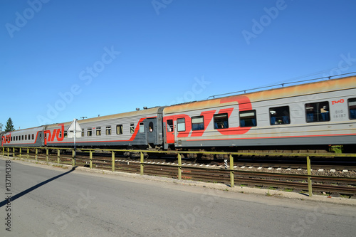ZNAMENSK, RUSSIA.The passenger train rushes on rails