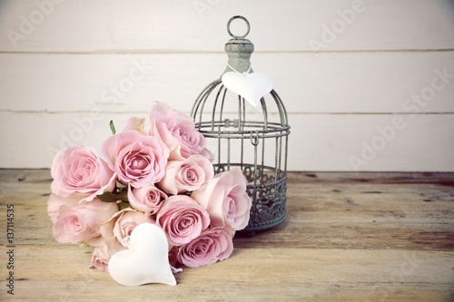 Grußkarte - rosa Rosenstrau...