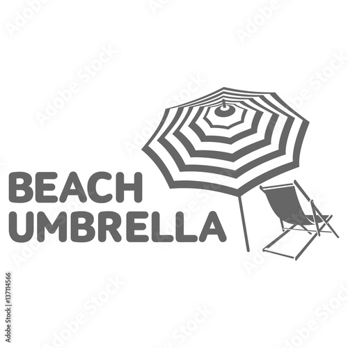 Logo template with beach umbrella and sun bathing lounge chair, vector illustration isolated on white background. Black and white graphic logotype, logo template with sunbathing chair and umbrella