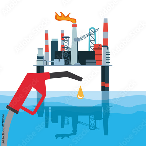 oil industry rig and gasoline pump nozzle. colorful design. vector illustration