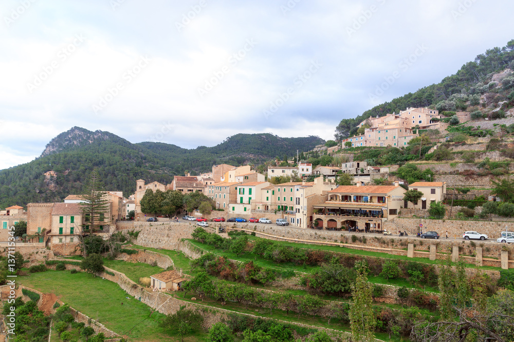 Town Banyalbufar mountain panorama on Majorca, Spain