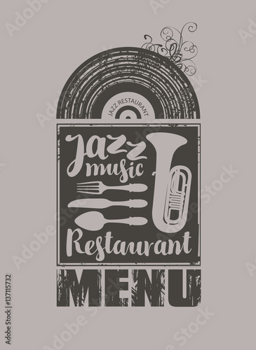 Photography menu for the restaurant with jazz music vinyl records and cutlery