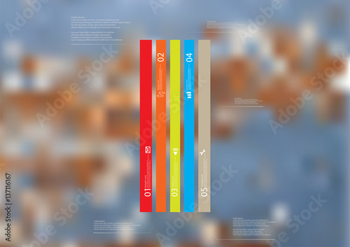 Illustration infographic template with bar vertically divided to five color standalone parts