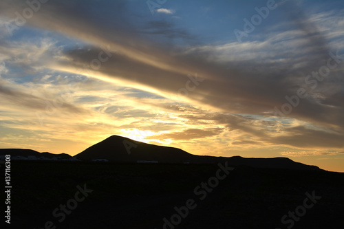Landscape with sunset over Lanzarote. Canary Island. Spain.