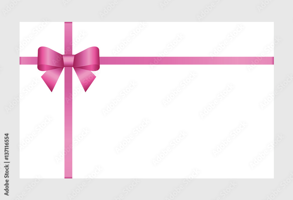 Gift Card With Pink Ribbon And A Bow on white background. Gift Voucher ...