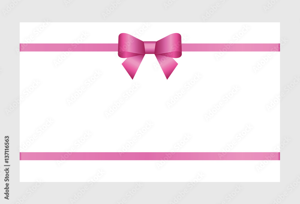 Gift Card With Pink Ribbon And A Bow on white background. Gift Voucher ...
