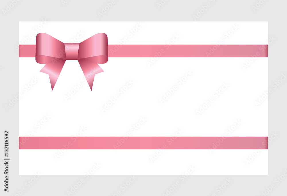 Gift Card With Pink Ribbon And A Bow on white background. Gift Voucher ...