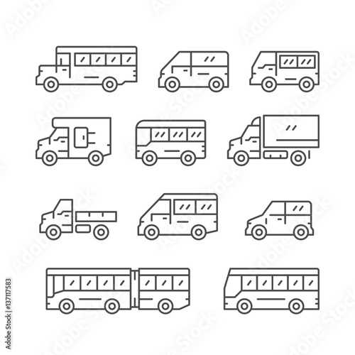 Set line icons of bus and van