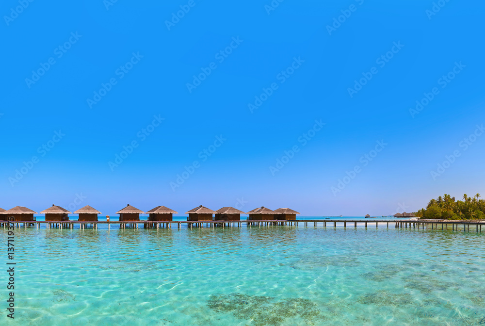 Obraz premium Bungalows on tropical Maldives island