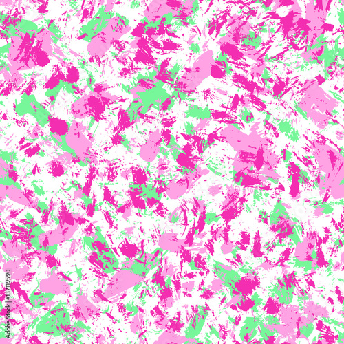 Vector grunge hand drawn seamless pattern. Pop art ink marble fabric texture. Green, pink fashion abstract background in 80s-90s color cartoon style.