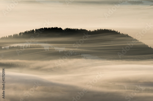 Fototapeta Naklejka Na Ścianę i Meble -  Misty mountains landscape in the morning, Poland