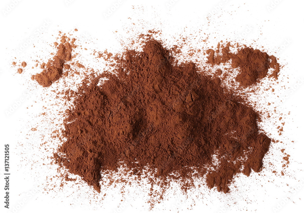 pile cocoa powder isolated on white background