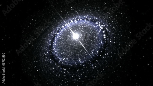 Supermassive black hole with stars and their solar systems orbiting around it