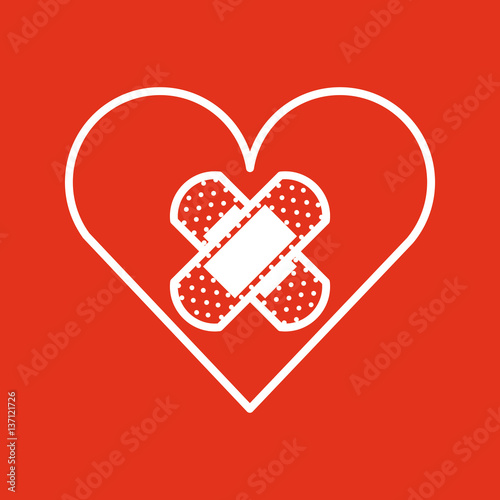 heart with adhesive bandage over red background. donation blood concept. colorful design. vector illustration