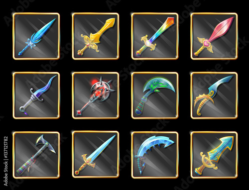Colorful Cartoon Medieval Weapons Collection