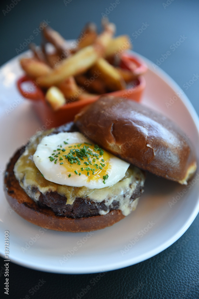 Burger on bun with egg Burger on bun with egg
