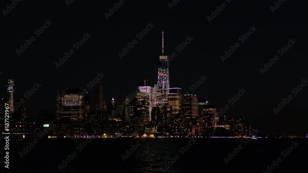 BOKEH: Colorful city lights in magical Lower Manhattan New York City at night BOKEH: Colorful city lights in magical Lower Manhattan New York City at night
