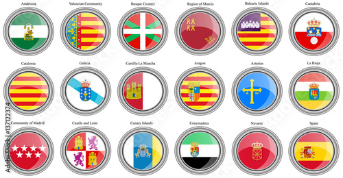 Set of icons. Autonomous communities of Spain flags.