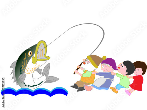 ブラックバス釣りを手伝う子供たち