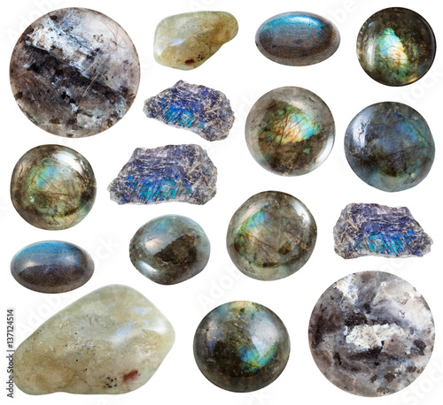 Fototapeta Naklejka Na Ścianę i Meble -  collection of tumbled and raw Labradorite stones