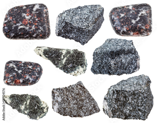 collection of various hornblende mineral stones