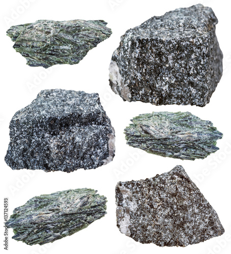 collection of various actinolite mineral stones