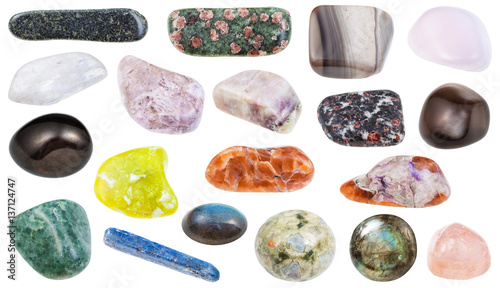 collection of various polished mineral stones photo