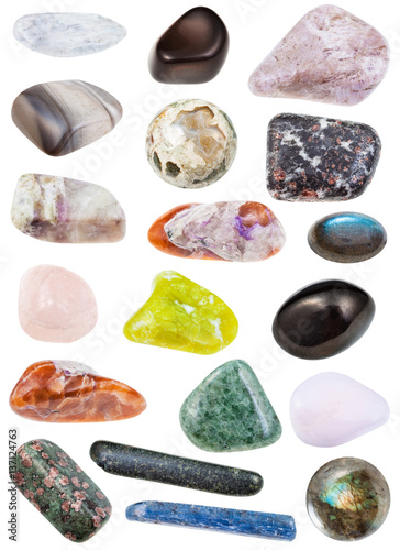 collection of various tumbled mineral stones