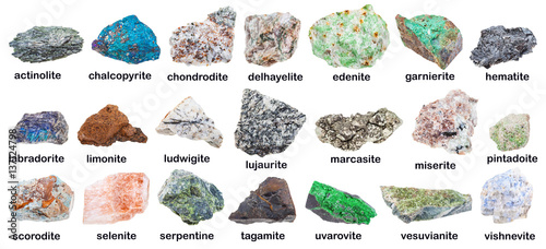 collection of various minerals with descriptions photo