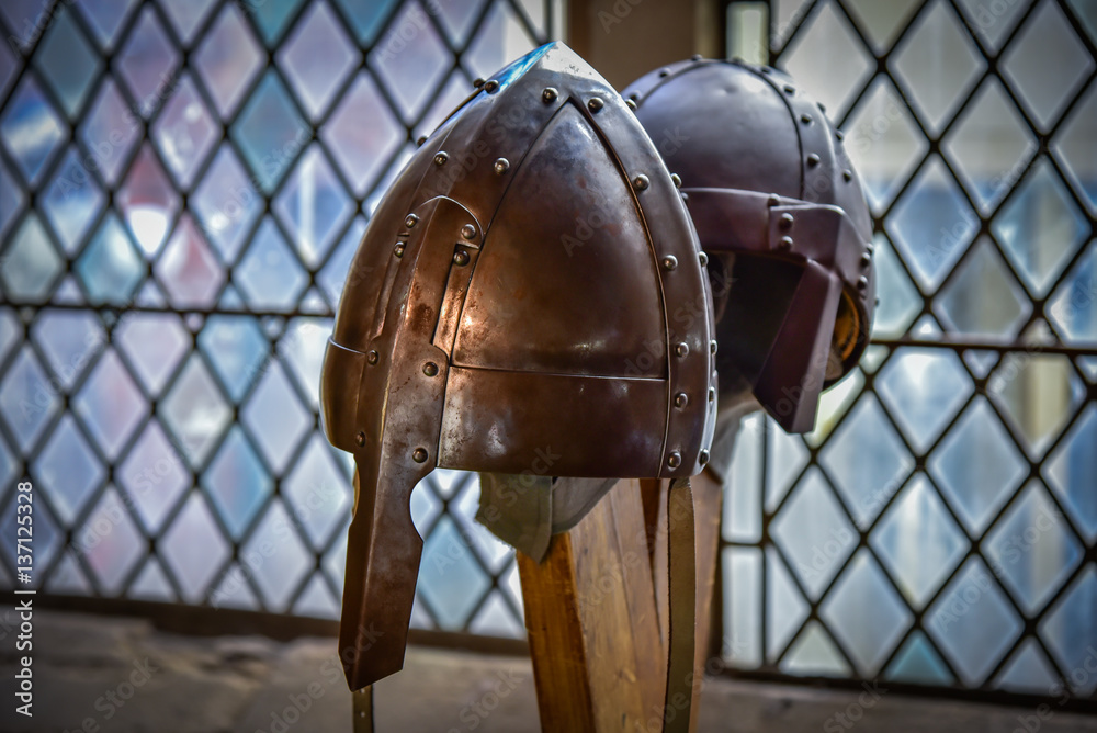 Viking helmet close-up Viking helmet close-up