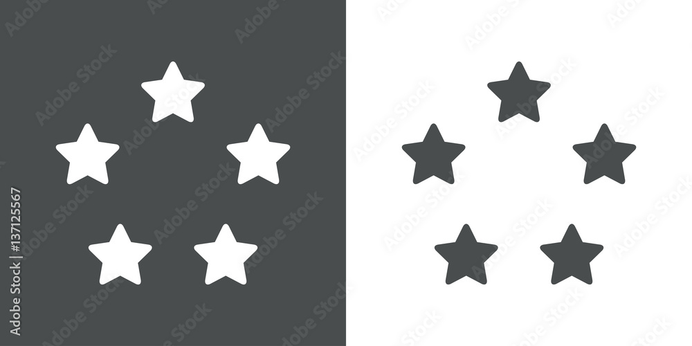 Icono plano cinco estrellas gris y blanco