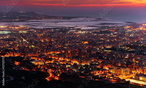 city with a night on the beach. Sicily Italy Europe
